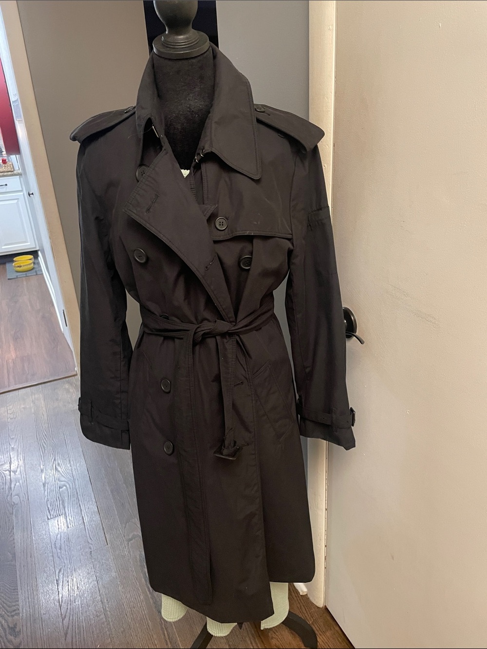 Norma Kamali Black Double-Breasted Trench Coat